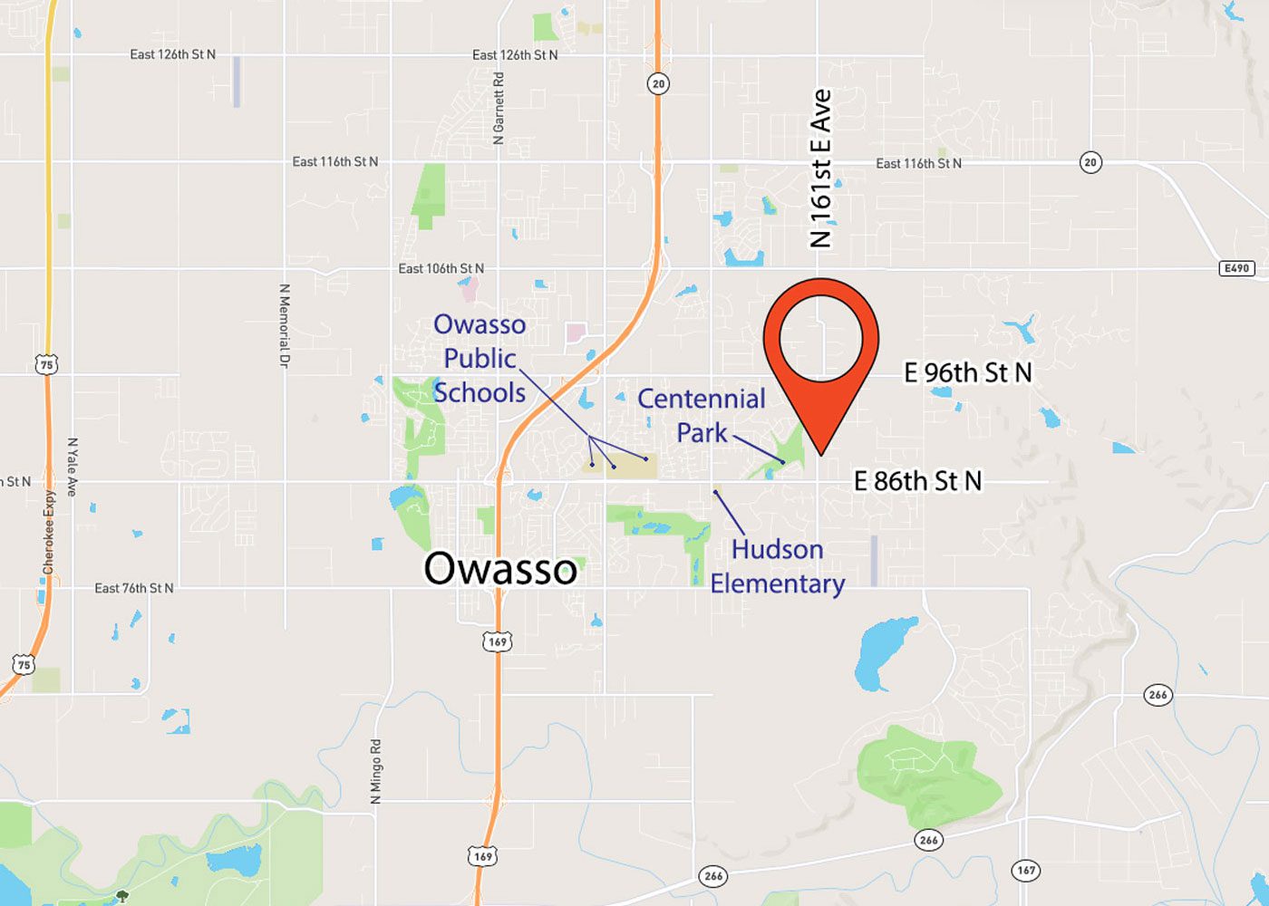 Image: Directional map to 16108 E 89th St N, Owasso, OK